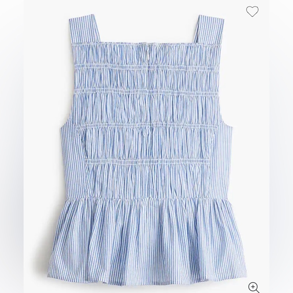 NWT J. Crew Top Womens 10 Striped Smocked Banker Blue Sleeveless 100% Cotton - Picture 4 of 11